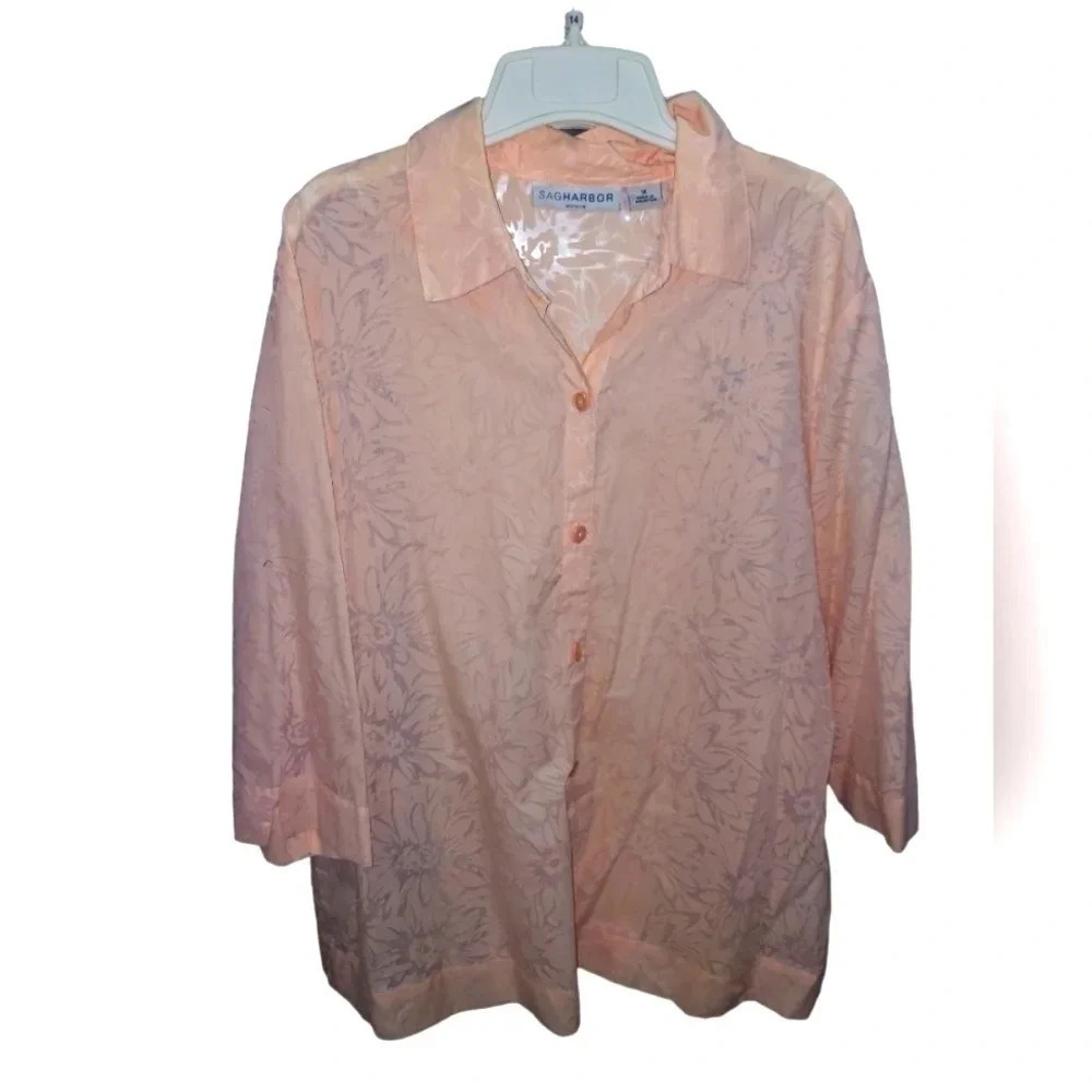 Sag Harbor Burnout 3/4 Sleeve Peach Button Down